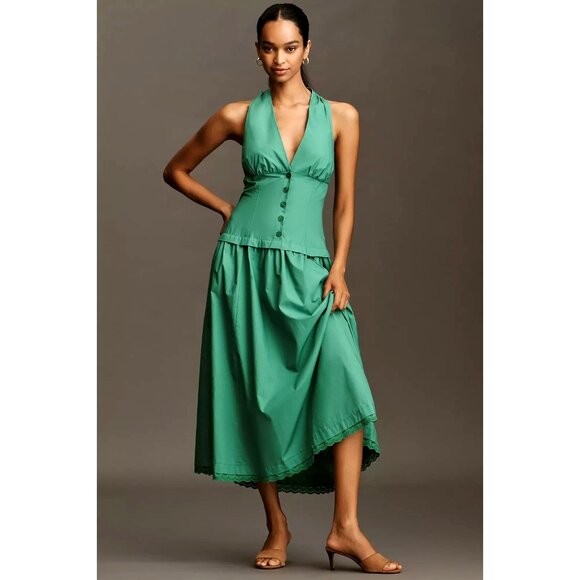 Anthropologie Maeve Green Sleeveless Midi Dress M - Picture 1 of 3